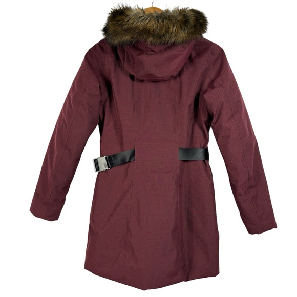 The North Face Winter Parka Faux Fur Hood Belted Jacket Fur Hood Maroon Women XS - Picture 2 of 9